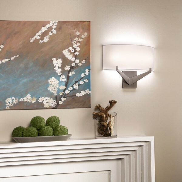 Fitzgerald 16in LED Fabric Wall Sconce 3-CCT 2700K-3000K-3500K Set To 3000K In Brushed Nickel